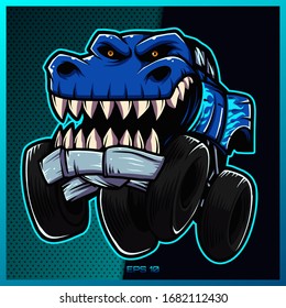 Monster truck esport and sport mascot logo design in modern illustration concept for team badge, emblem and thirst printing. Monster Truck illustration on Light Blue Background. Vector illustration