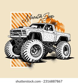 Monster Truck extreme collection, vector illustration