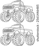 Monster Truck with Flame Patterns line art 