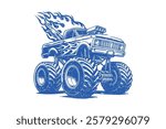 monster truck, flaming truck, oversized tyres, off-road vehicle, truck illustration, vehicle design, automotive art, custom , hot rod, flame graphics, lifted , extreme vehicle, truck vector