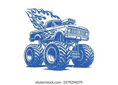 monster truck, flaming truck, oversized tyres, off-road vehicle, truck illustration, vehicle design, automotive art, custom , hot rod, flame graphics, lifted , extreme vehicle, truck vector