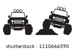 Monster truck front view silhouette vector illustration.
