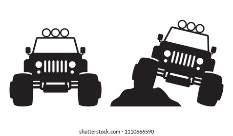 Monster truck front view silhouette vector illustration.