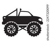 Monster truck icon, 4x4 extreme car silhouette illustration for kids, vector illustration.
