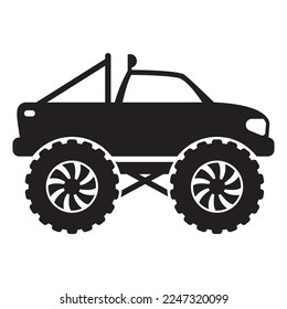 Monster truck icon, 4x4 extreme car silhouette illustration for kids, vector illustration.