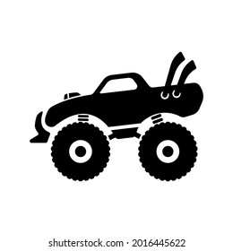 Monster truck icon. Bigfoot. Black silhouette. Side view. Vector simple flat graphic illustration. The isolated object on a white background. Isolate.