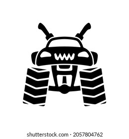 Monster truck icon. Black silhouette. Front view. Vector simple flat graphic illustration. The isolated object on a white background. Isolate.