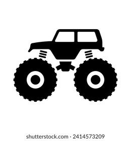 Monster truck icon. Black silhouette. Side view. Vector simple flat graphic illustration. Isolated object on a white background. Isolate.