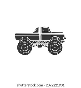 Monster Truck Icon Silhouette Illustration. Automobile Big Machine Vector Graphic Pictogram Symbol Clip Art. Doodle Sketch Black Sign.