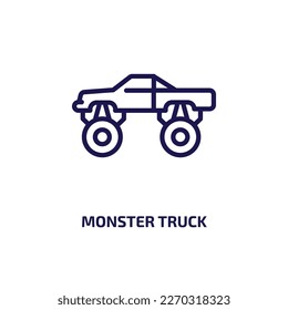 monster truck icon from transportation collection. Thin linear monster truck, truck, vehicle outline icon isolated on white background. Line vector monster truck sign, symbol for web and mobile