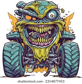 Monster truck illustration on white background, Monster illustration 