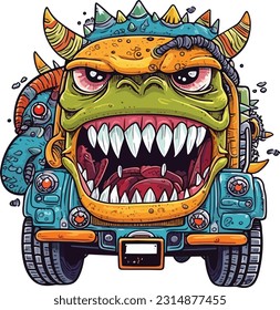 Monster truck illustration on white background, Monster illustration 