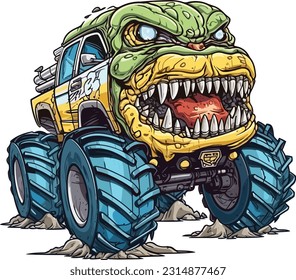 Monster truck illustration on white background, Monster illustration 