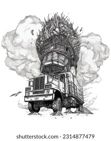 Monster truck illustration on white background, Monster illustration 