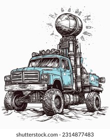 Monster truck illustration on white background, Monster illustration 