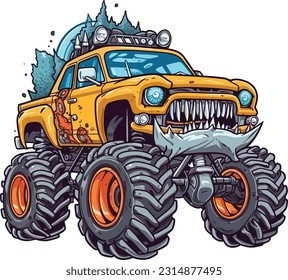 Monster truck illustration on white background, Monster illustration 