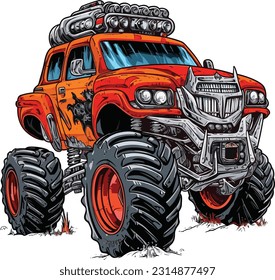 Monster truck illustration on white background, Monster illustration 