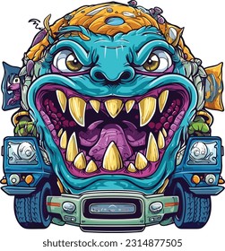 Monster truck illustration on white background, Monster illustration 