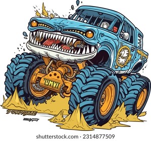 Monster truck illustration on white background, Monster illustration 