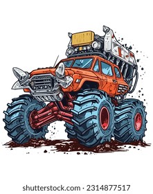 Monster truck illustration on white background, Monster illustration 