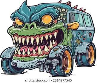 Monster truck illustration on white background, Monster illustration 