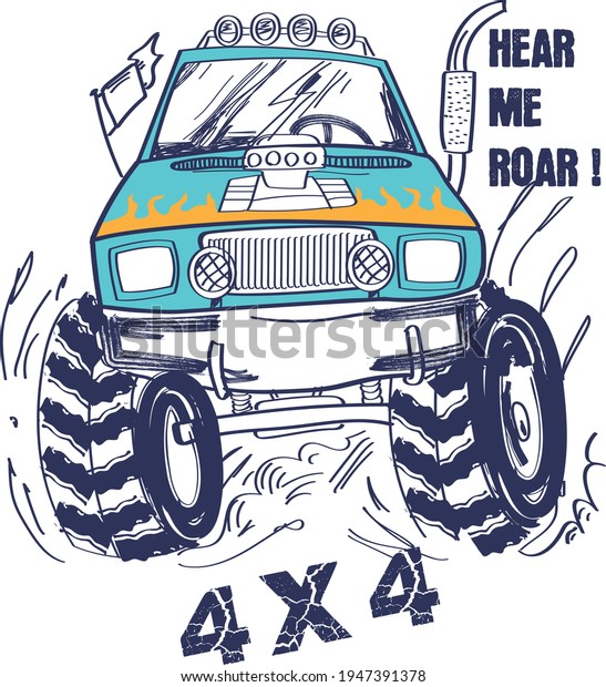 Monster truck illustration vector artwork for boys\
graphic t shirt