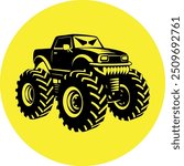 Monster truck illustration vector. Refined in Illustrator, monster truck logo. Isolated icon for off-road. Angry truck design.