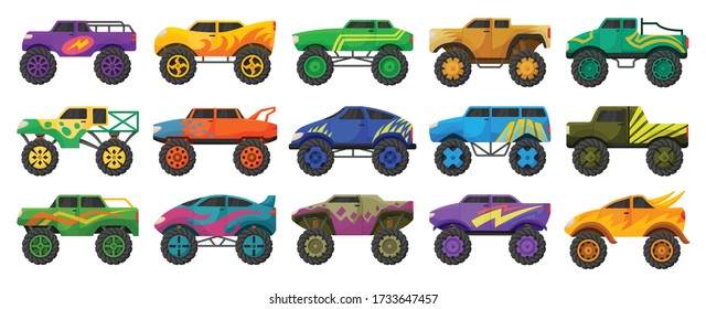 Monster truck isolated cartoon set icon. Vector cartoon set icon car. Vector illustration monster truck on white background.