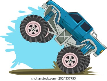 monster truck jumping hand drawing illustration