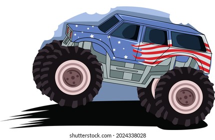 monster truck jumping hand drawing illustration