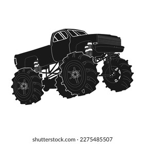 Monster truck jumping silhouette vector on white background.