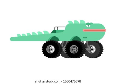 Monster Truck lizard. Cartoon car animal on big wheels. vector illustration