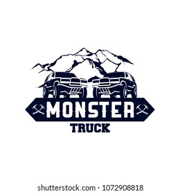 Monster Truck Logo Badge, Off Road Car Logo with Mountain Symbol