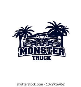 Monster Truck Logo Badge, Off Road Car Logo with Palm Tree Symbol