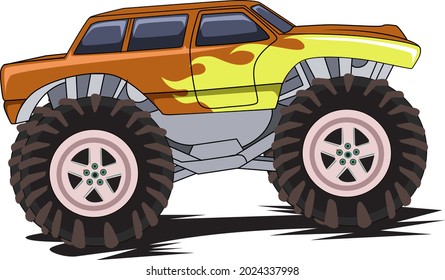 monster truck mascot hand drawing illustration