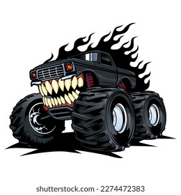 monster truck with mouth and teeth vector logo design inspiration, Design element for logo, poster, card, banner, emblem, t shirt. Vector illustration