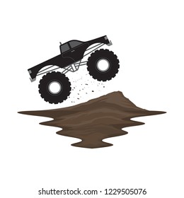 Monster Truck Off Road Jump On Ramp Dirt Track Landscape Vector