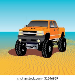 monster truck on the beach, vector illustration