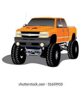 monster truck on the beach, vector illustration