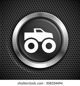 Monster Truck on Black Round Button