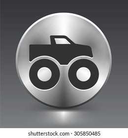 Monster Truck on Silver Round Button