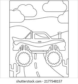 Monster truck outline design for coloring page, Off Road Vehicle