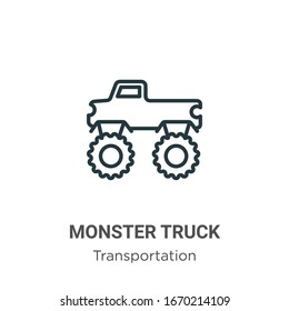 Monster truck outline vector icon. Thin line black monster truck icon, flat vector simple element illustration from editable transportation concept isolated stroke on white background