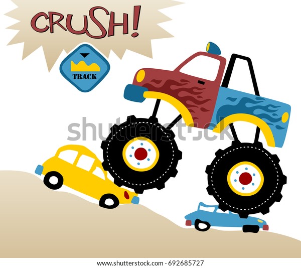 monster truck\
racing, vector cartoon\
illustration