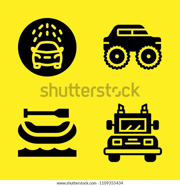 monster truck, truck,\
rafting and car wash vector icon set. Sample icons set for web and\
graphic design