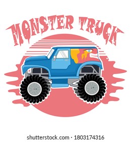 Monster truck with red background vector 
