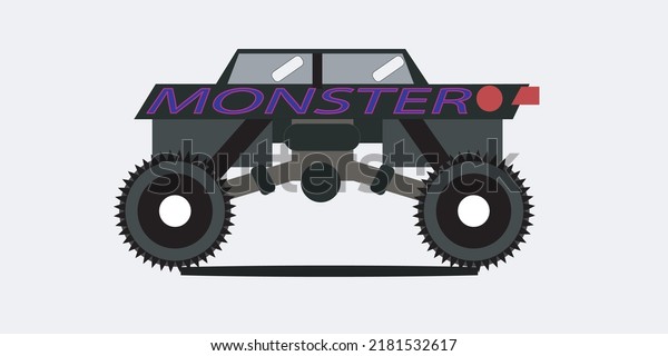 Monster\
truck set. Heavy car with big tires and gray windows. Flat vector\
for advertising poster, computer or mobile\
game