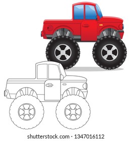 Monster Truck. Side view. Isolated on white background. Vector illustration.