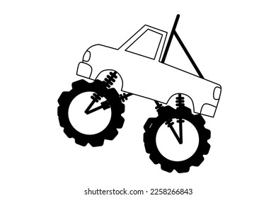 Monster truck sketch on white background. Monster trucks. Vector illustration.