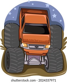 monster truck with star background hand drawing illustration